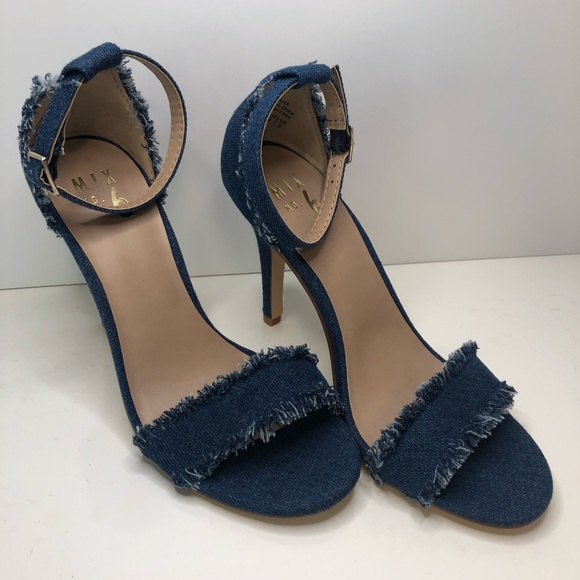 HP! Mix No. 6 Pavia Denim Ankle Strap Frayed Heels NWT Women’s Size 7.5 - Picture 4 of 11